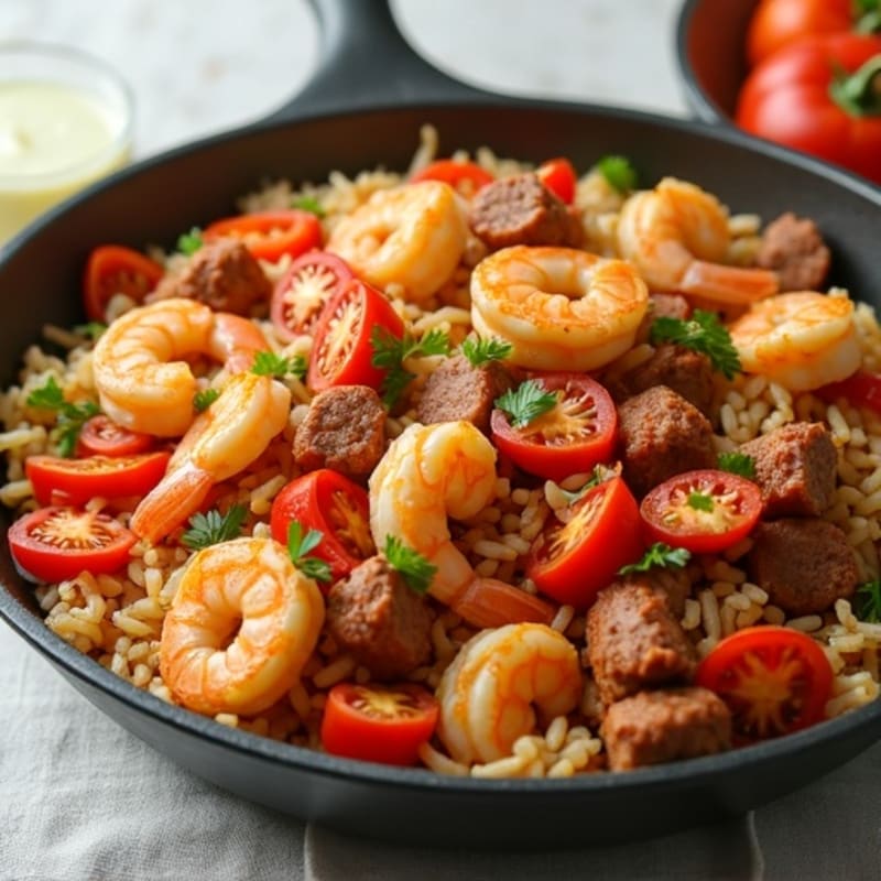 Healthy One-Pan Chicken, Sausage, and Shrimp Jambalaya