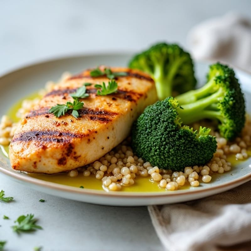 Grilled Chicken Breast with Quinoa and Roasted Broccoli