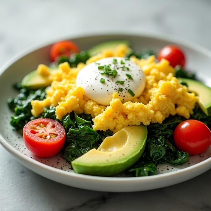 Egg White Scramble with Cottage Cheese and Sautéed Spinach