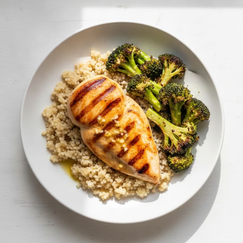 Grilled Chicken Breast with Quinoa and Roasted Broccoli