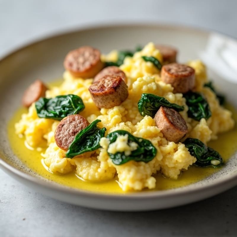 Egg White and Spinach Scramble with Turkey Sausage