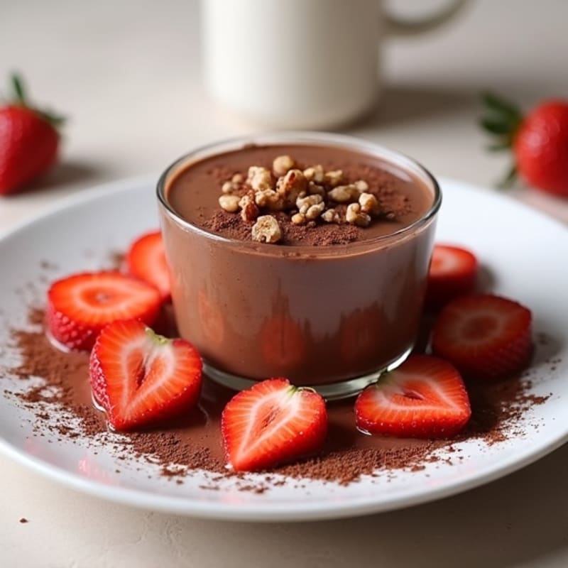 Silky Chocolate Protein Pudding with Sliced Strawberries