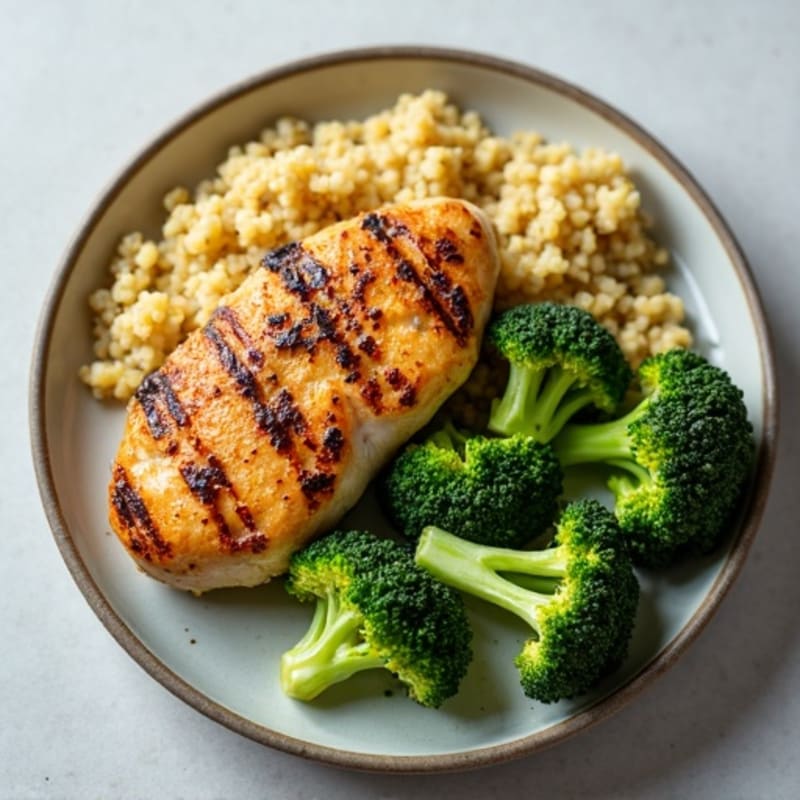 Grilled Chicken Breast with Quinoa and Roasted Broccoli