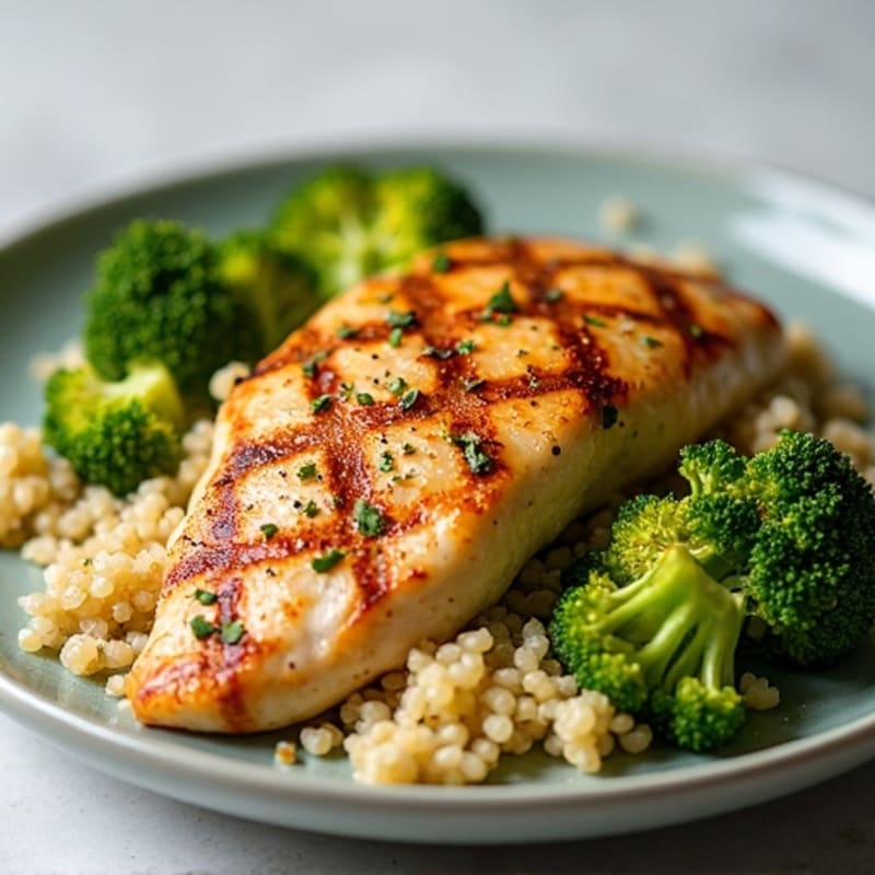 Grilled Chicken Breast with Quinoa and Roasted Broccoli