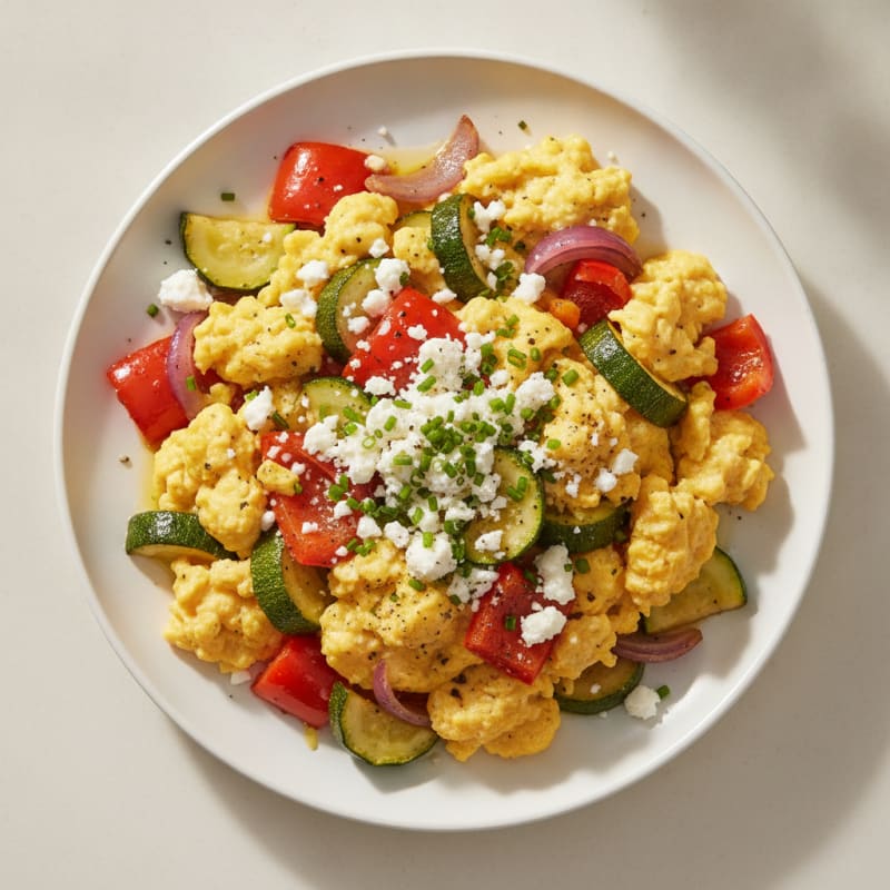 Hearty Scrambled Eggs with Roasted Vegetables