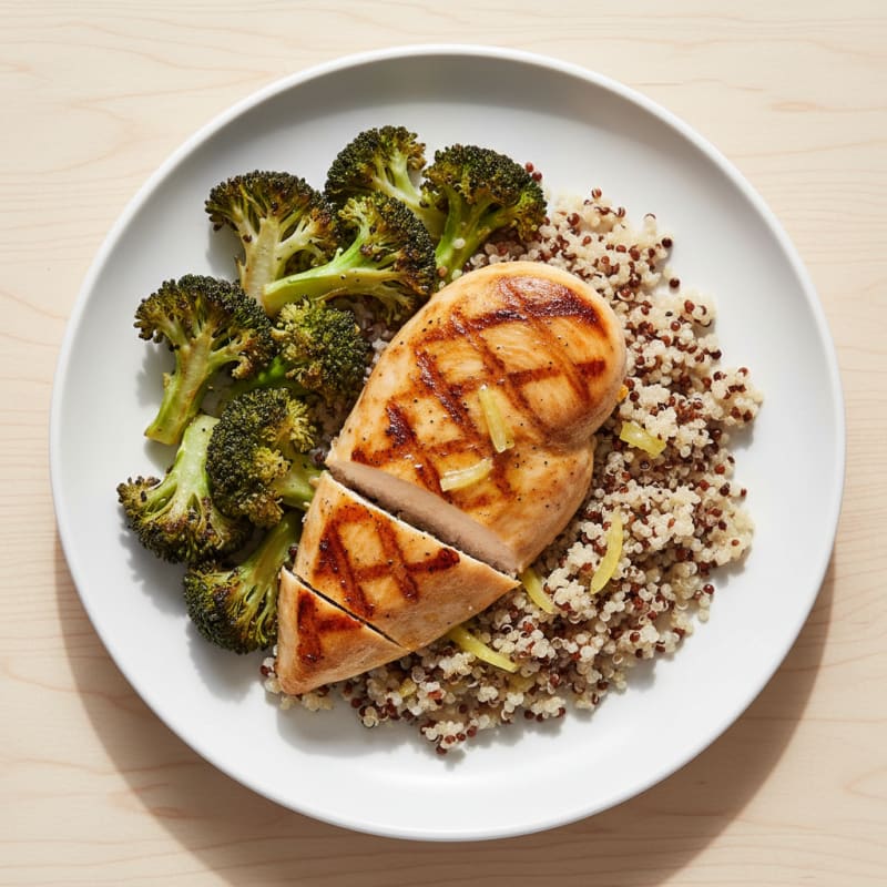Grilled Chicken Breast with Quinoa and Roasted Broccoli