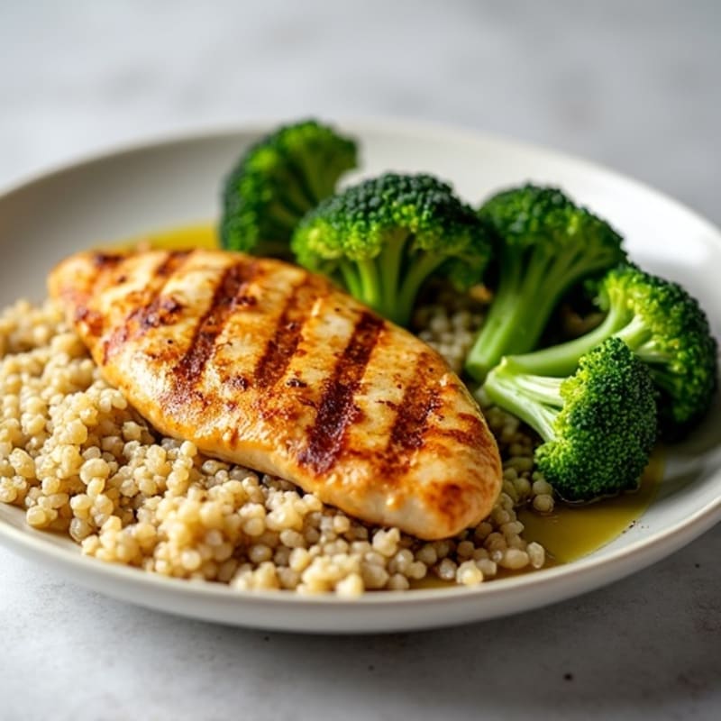 Grilled Chicken Breast with Quinoa and Steamed Broccoli