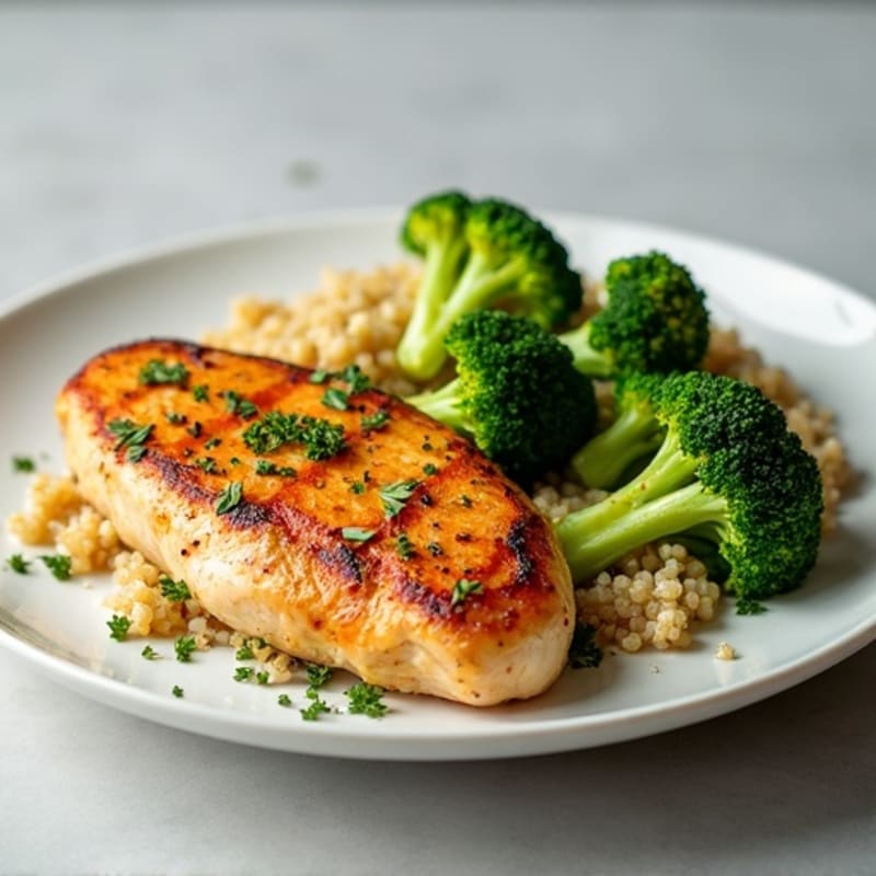 Grilled Chicken Breast with Roasted Broccoli and Quinoa