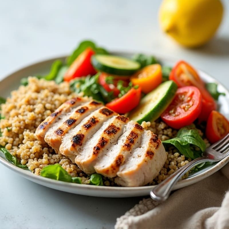 Grilled Turkey and Quinoa Salad with Roasted Vegetables