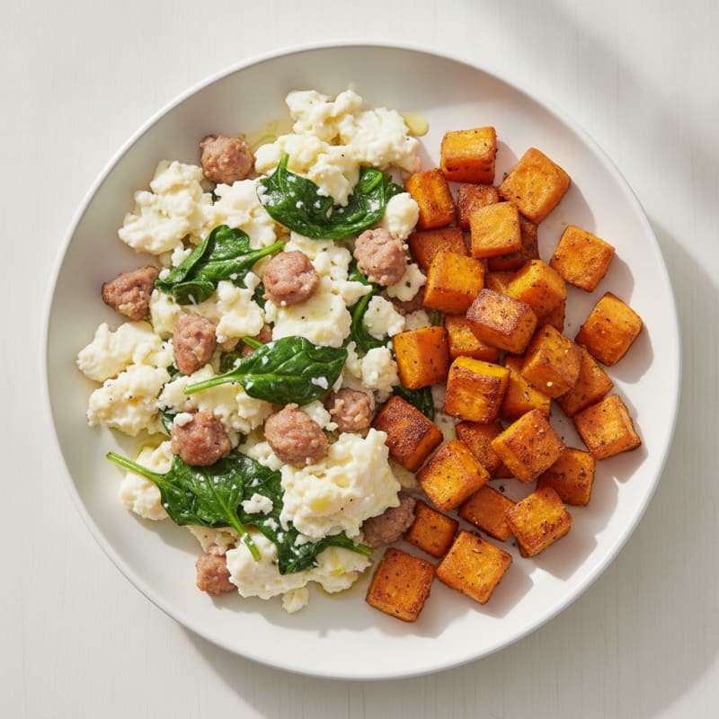 Scrambled Egg Whites with Turkey Sausage and Spinach