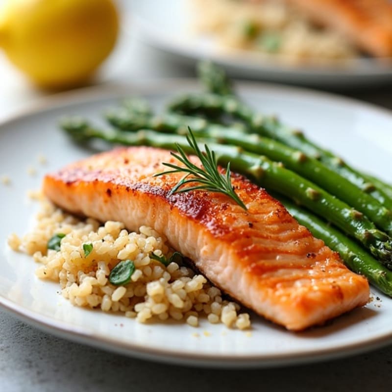 Seared Salmon with Steamed Asparagus and Brown Rice