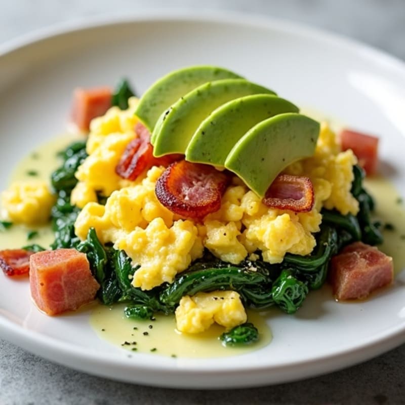 Cottage Cheese Scramble with Spinach and Turkey Bacon