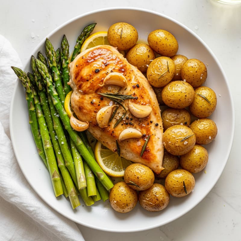 Garlic Herb Roasted Chicken with Asparagus