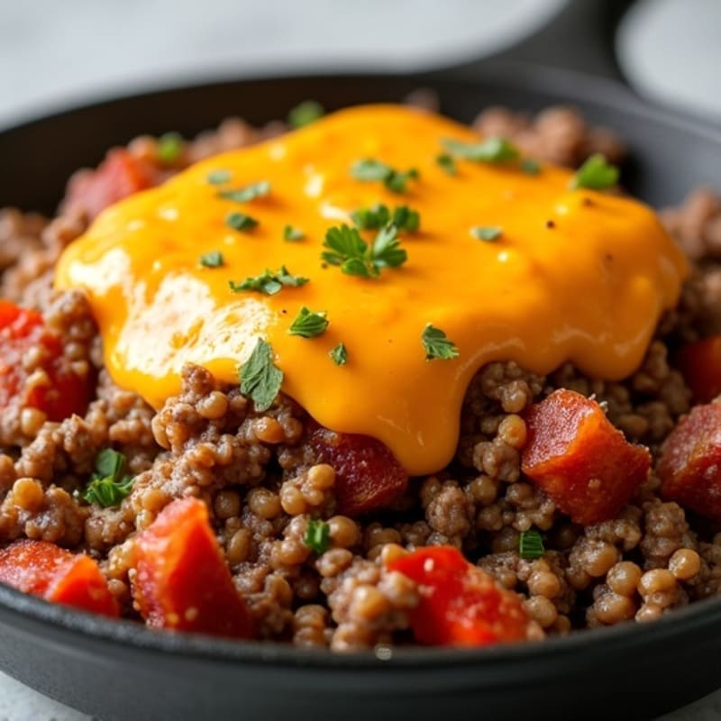 Cheesy Lean Ground Beef and Crispy Bacon Skillet