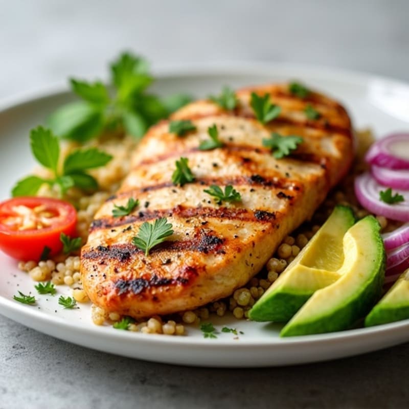 Grilled Chicken Breast with Creamy Avocado Quinoa Salad