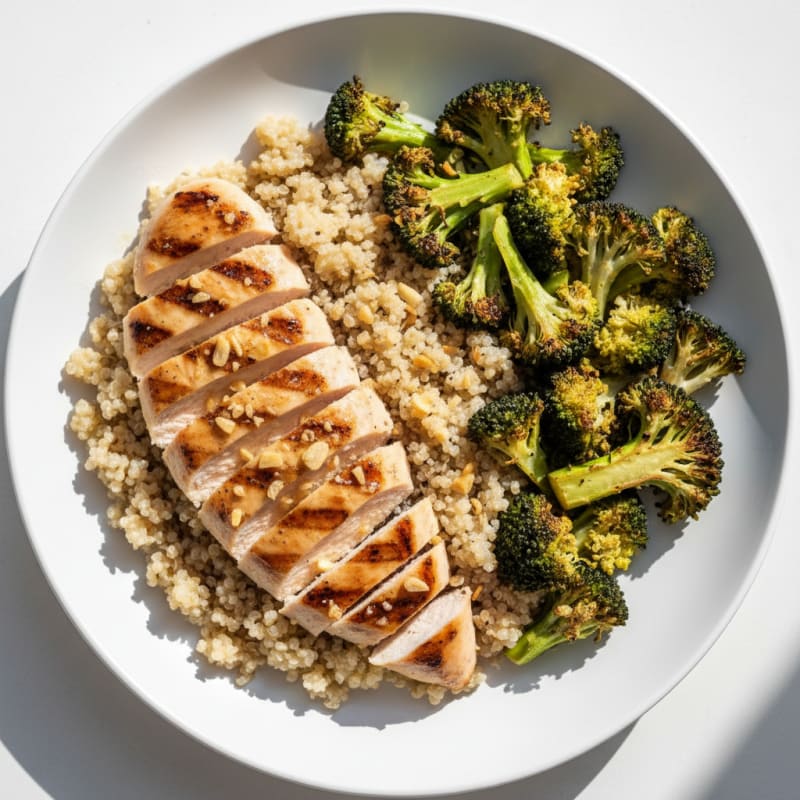 Grilled Chicken Breast with Roasted Broccoli and Quinoa
