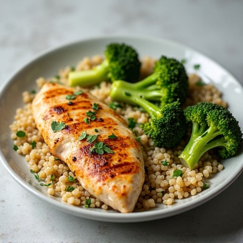Grilled Chicken Breast with Quinoa and Roasted Broccoli
