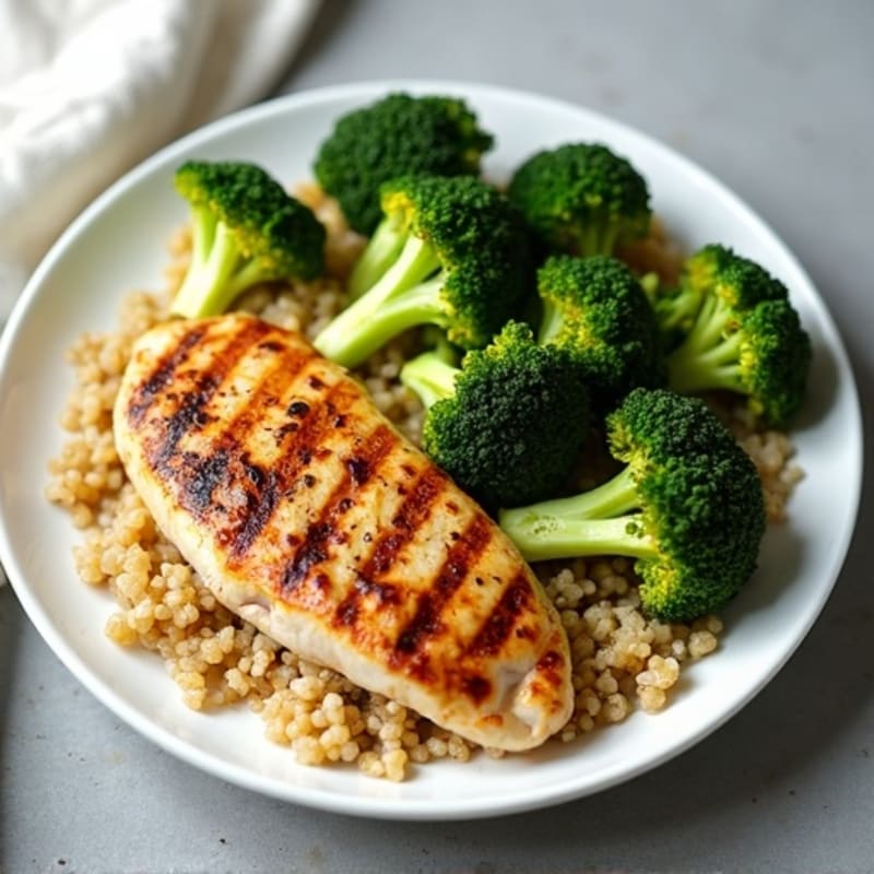 Grilled Chicken Breast with Quinoa and Roasted Broccoli