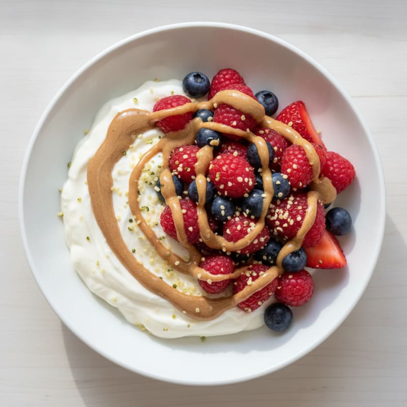 Greek Yogurt Protein Parfait with Mixed Berries and Almond Butter