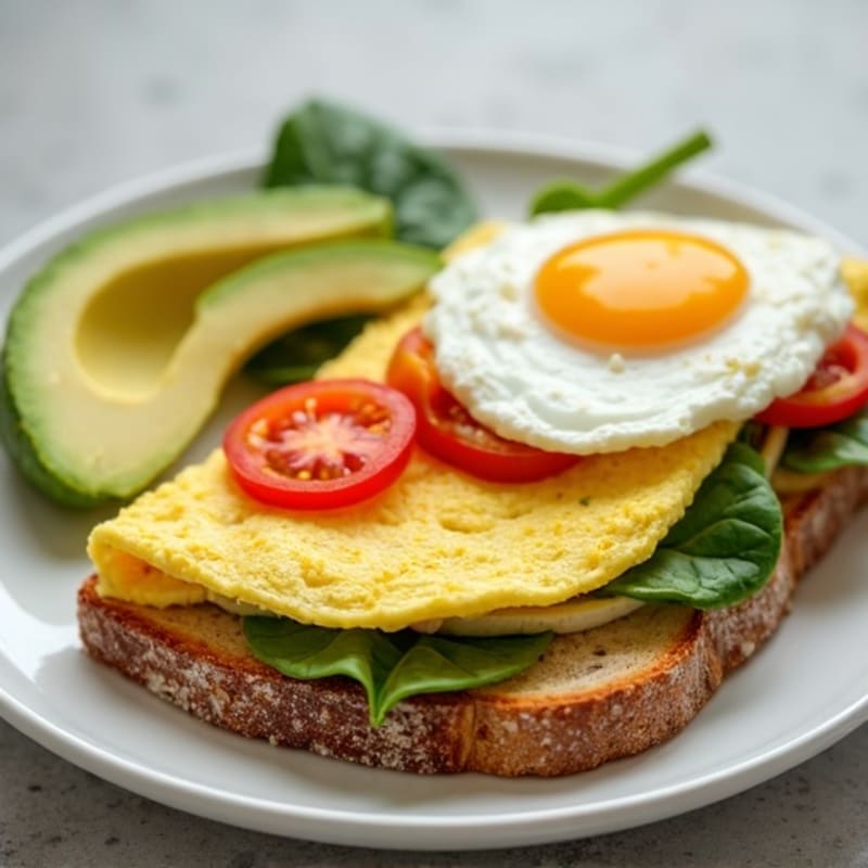 Egg White Vegetable Omelette with Cottage Cheese and Avocado Toast
