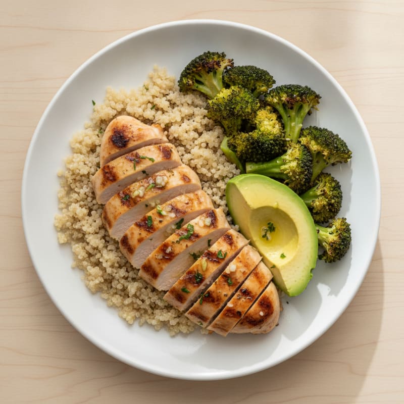 Grilled Chicken Breast with Quinoa and Roasted Broccoli