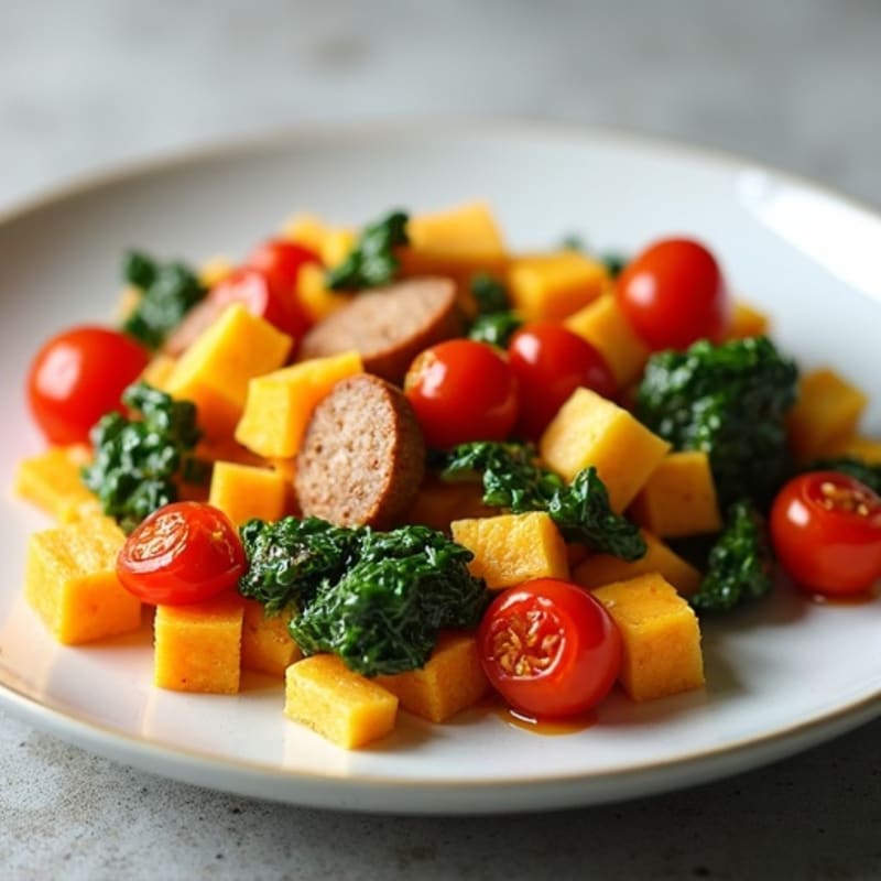 Egg White and Turkey Sausage Scramble with Spinach and Sweet Potato