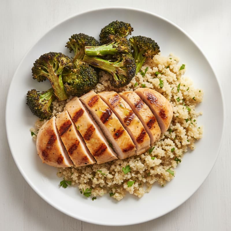 Grilled Chicken Breast with Quinoa and Roasted Broccoli