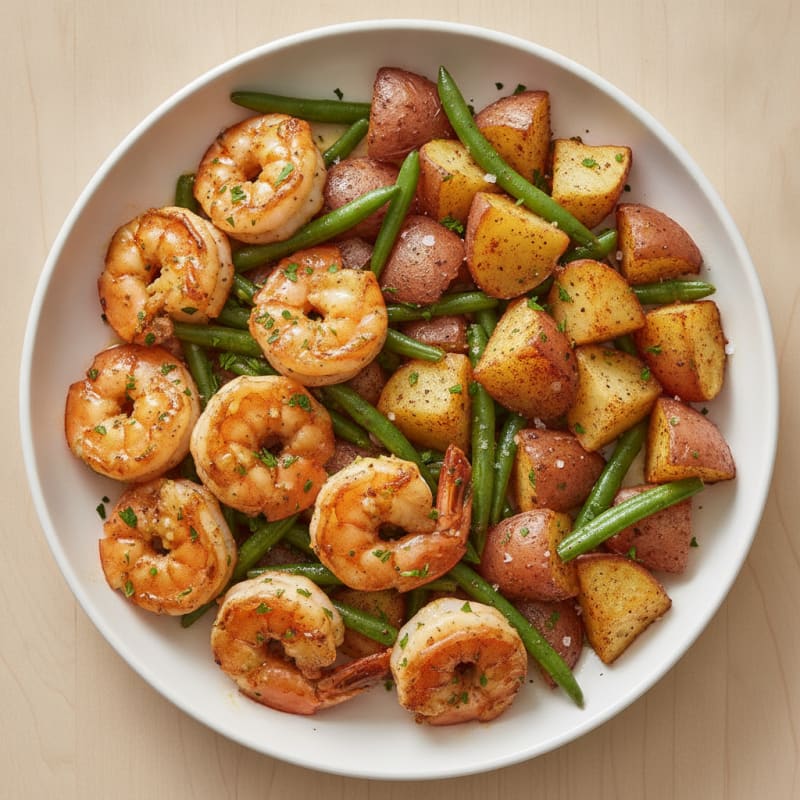 Garlic Shrimp with Roasted Potatoes and Green Beans