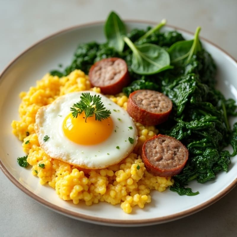 Egg White Scramble with Turkey Sausage and Sautéed Spinach