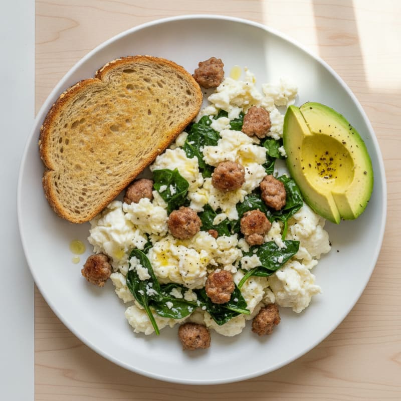 Egg White and Turkey Sausage Scramble with Spinach
