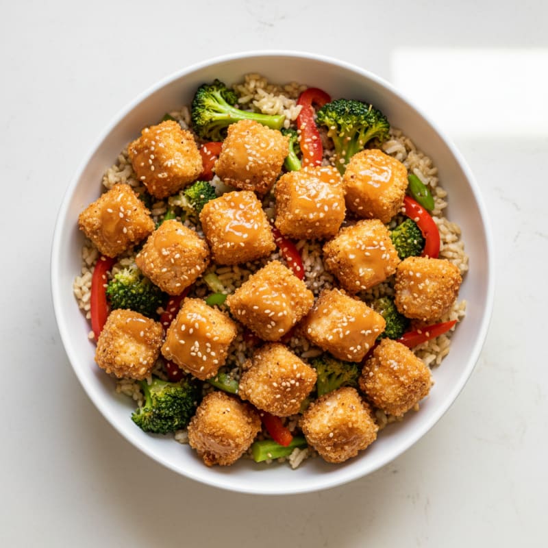 Crispy Honey-Garlic Chicken Bowls