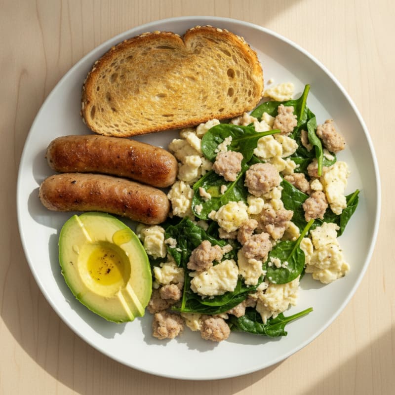Egg White Scramble with Spinach and Turkey Sausage