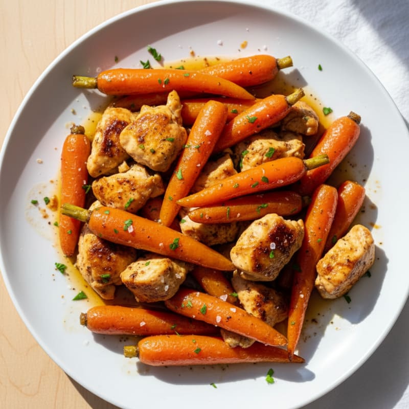 Caramelized Maple-Glazed Roasted Carrots with Spiced Chicken