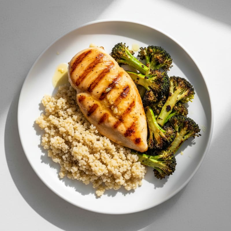 Grilled Chicken Breast with Quinoa and Roasted Broccoli