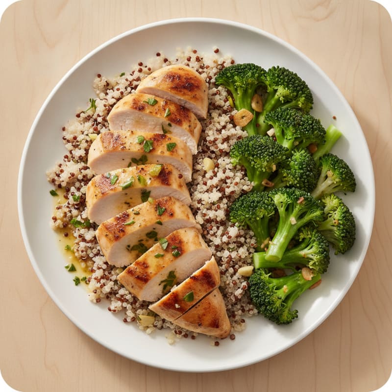 Grilled Chicken Breast with Quinoa and Steamed Broccoli
