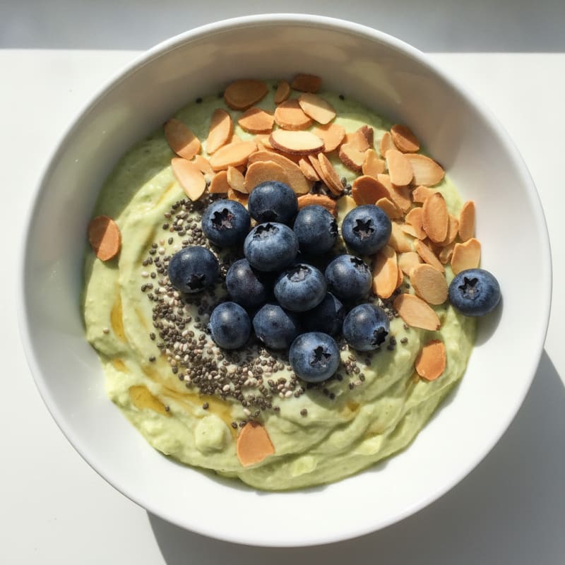 Creamy Greek Yogurt Parfait with Chia, Sliced Almonds and Protein Powder