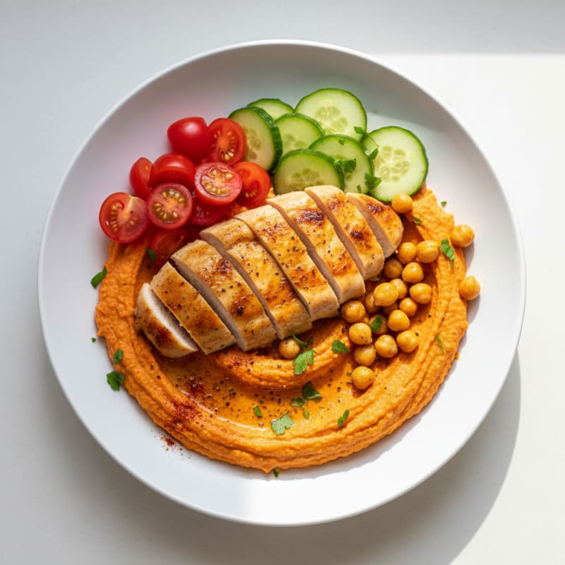 Roasted Red Pepper Hummus & Chicken Bowl