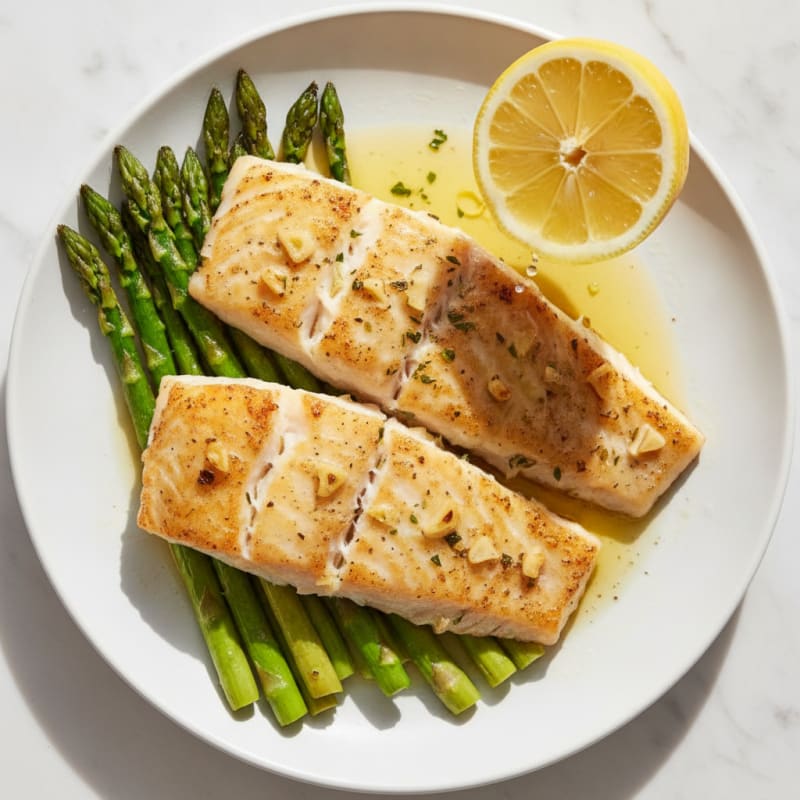 Baked Cod Fillet with Roasted Asparagus