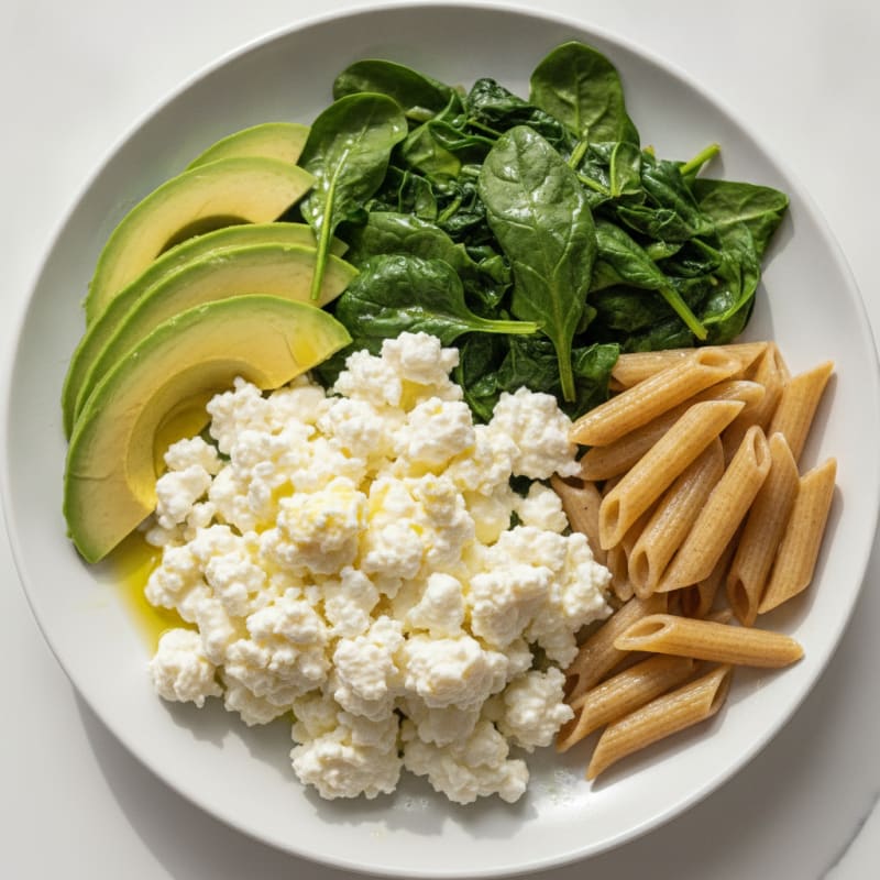 Cottage Cheese and Egg White Scramble with Sautéed Spinach
