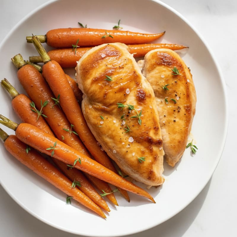Maple-Glazed Roasted Carrots with Herbed Chicken
