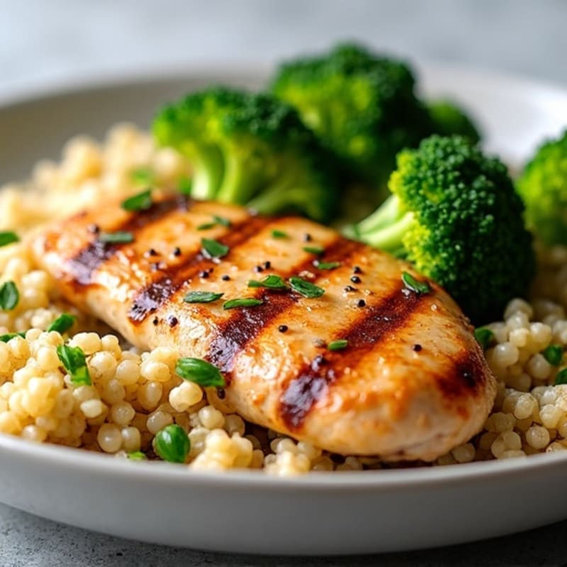 Grilled Chicken Breast with Quinoa and Roasted Broccoli
