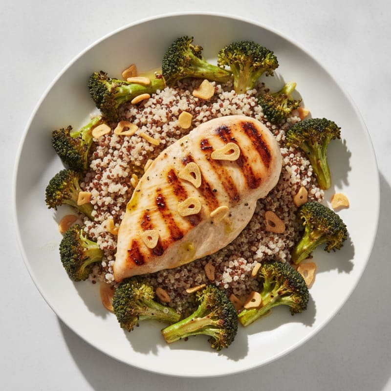 Grilled Chicken Breast with Quinoa and Roasted Broccoli