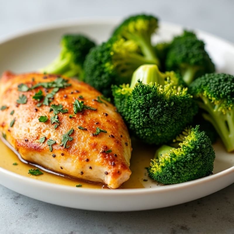Crispy Lemon-Herb Roasted Chicken with Garlic Roasted Broccoli