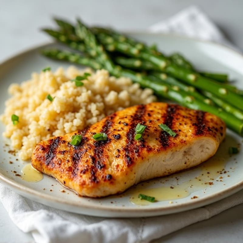 Grilled Chicken Breast with Roasted Asparagus and Quinoa