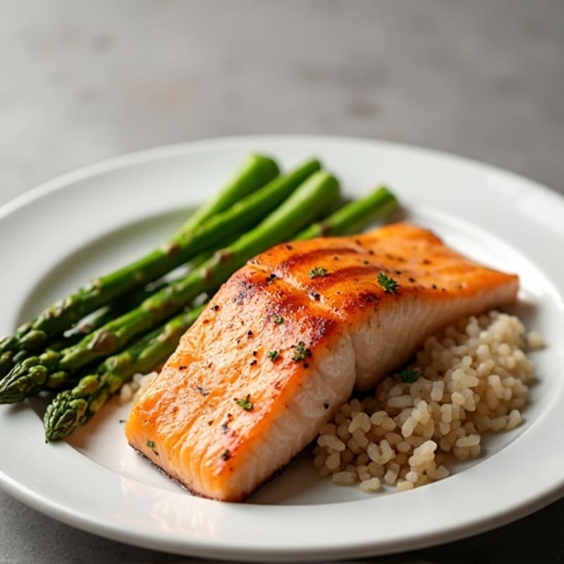 Seared Salmon with Steamed Asparagus and Brown Rice