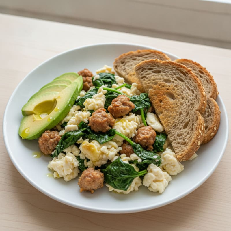 Egg White Scramble with Spinach and Turkey Sausage