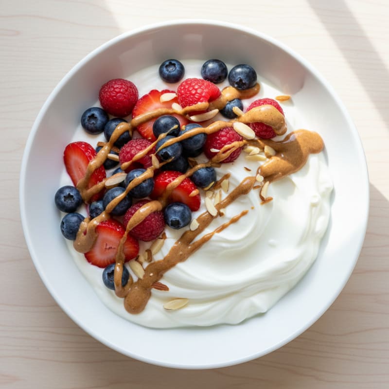 Greek Yogurt Protein Parfait with Mixed Berries and Almond Butter