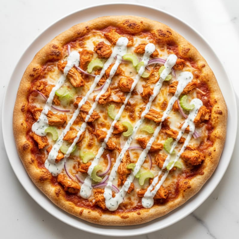 Buffalo Chicken Pizza with Ranch Drizzle