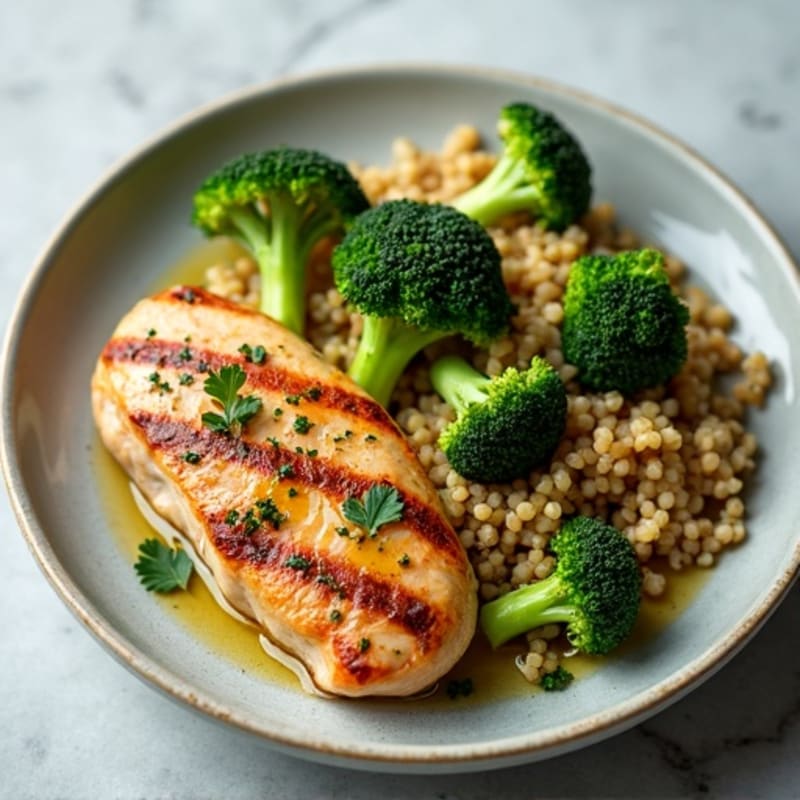 Grilled Chicken Breast with Roasted Broccoli and Quinoa