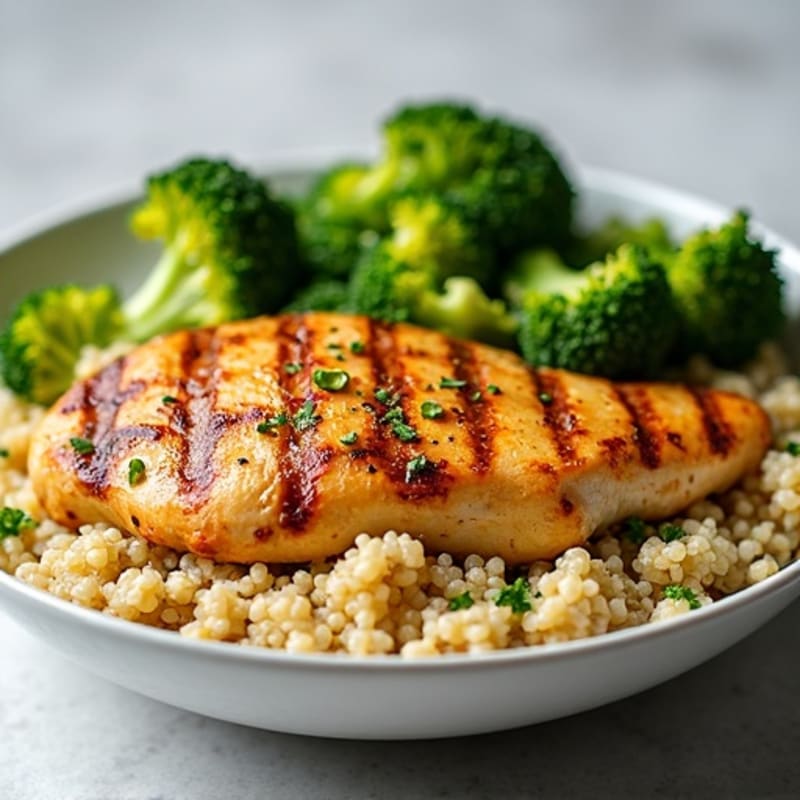 Grilled Chicken Breast with Roasted Broccoli and Quinoa